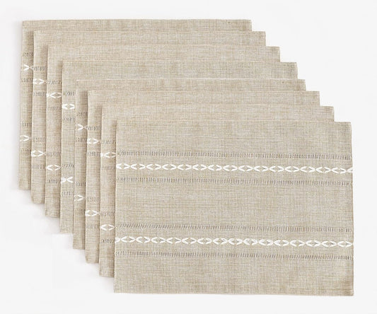 Wracra Cotton Linen Placemats, 14 x 19 Inch Set of 8 Placemats Rustic Hemstitch Place Mats for Kitchen Table and Heat Resistant-Hemstitch Coffee