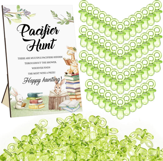 Thyle 51 Pcs Pacifier Hunt Baby Shower Games Include Hunt Sign and 50 Acrylic Pacifiers for Baby Shower Game Decoration Gift Sets Gender Reveal Party Decor(Story Book)