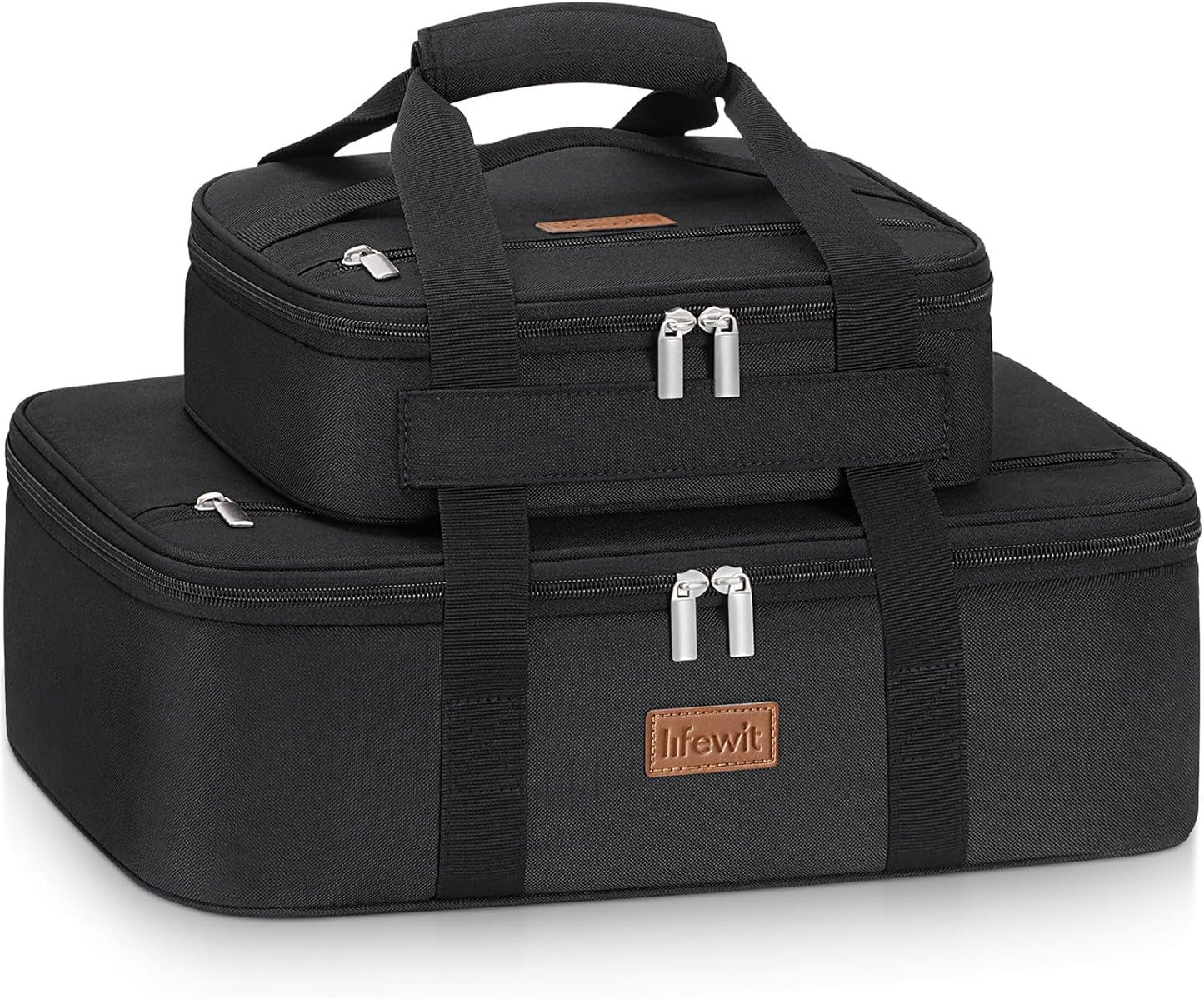 Lifewit Duo Insulated Casserole Carrier for Hot or Cold Food, Lasagna Holder 2 Compartments, Thermal Lunch Tote for Potluck Parties Cookouts, Fits 9"x13" Casserole Dish,Black
