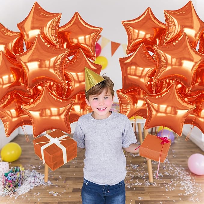 18 Inch Orange Star Foil Balloons, 10PCS Orange Foil Stars Shape Balloons, Big Metallic Stars Balloon Helium Pentagram Balloon for Birthday, Halloween, Thanksgiving Day, Fall Party Decoration