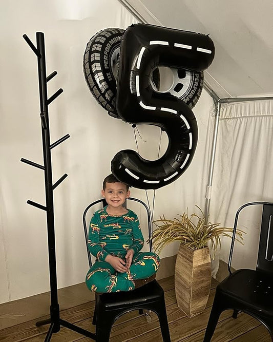 Race Car 5 Balloon, Number Balloons 40 Inch, 5th Black Birthday Balloon Decorations, Race Car Birthday Party Supplies, 5 Number Balloons, Number 5 Balloon