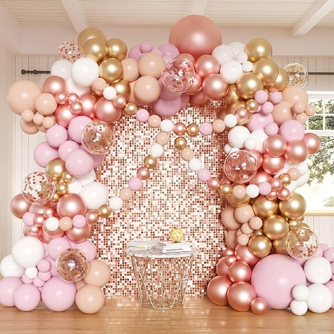 Rose Gold and White Balloons Garland Arch Kit, 162pcs Metallic Rose Gold Nude Pink White and Confetti Balloons for Valentines Day Wedding Bridal Shower Baby Shower Birthday Party Decorations