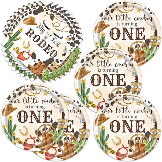 40pcs My First Rodeo Birthday Party Decoration Western Cowboy Rodeo Theme Party Desserts Paper Plates and Napkins for Birthday Baby Shower