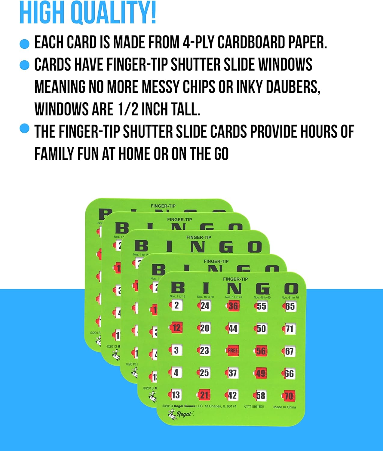 Regal Bingo Bulk Bingo Cards with Sliding Windows - Reusable Large Print Bingo Game Cards for Adults Large Group - 50 Pack, Green