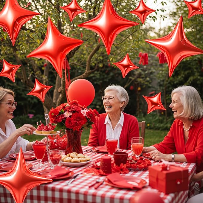 TONIFUL 30Pcs 26In&10In Star Balloons Red Four Pointed Foil Mini Star Mylar Balloons for New Year Valentine's Day Birthday Wedding Baby Shower Anniversary Engagement Party Decor Supplies