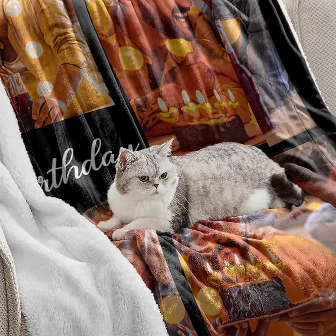 Custom Blanket with Picture Personalized Sherpa Fleece Throw Blanket - Thick and Warm Fuzzy Plush Blanket - Customized Birthday Gifts for Couple Family Kids Friends