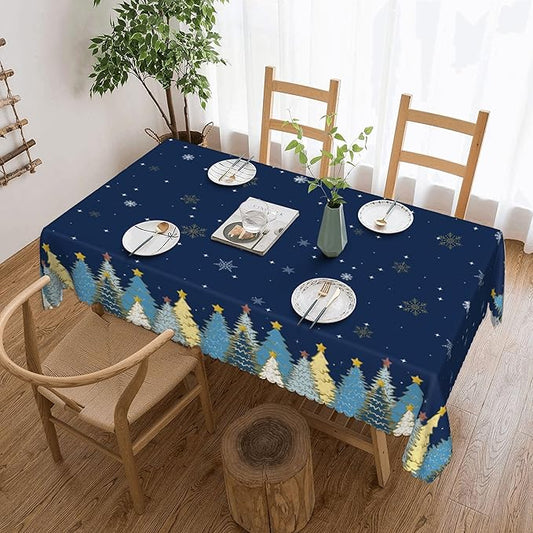 YCness Christmas Tablecloth Christmas Trees Snowflake Colorful White Black Green Red Table Cover Washable Seasonal Table Decor for Party Picnic Dinner 55x75 Inch Rectangle