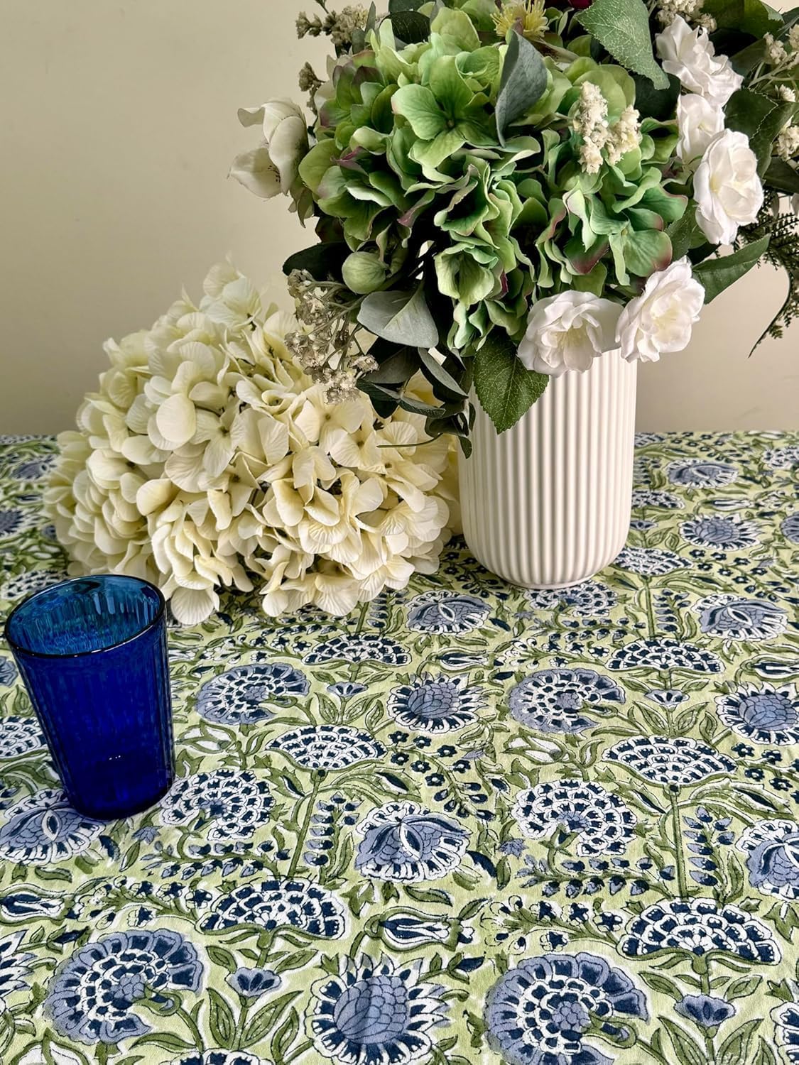 ATOSII Amara 100% Cotton Fall Tablecloth, Handblock Floral Print Rectangle Linen for Kitchen Dining I Parties Wedding Outdoors Picnics Easter I Spring Summer 72 X 120 Inches I 10 Seater Table