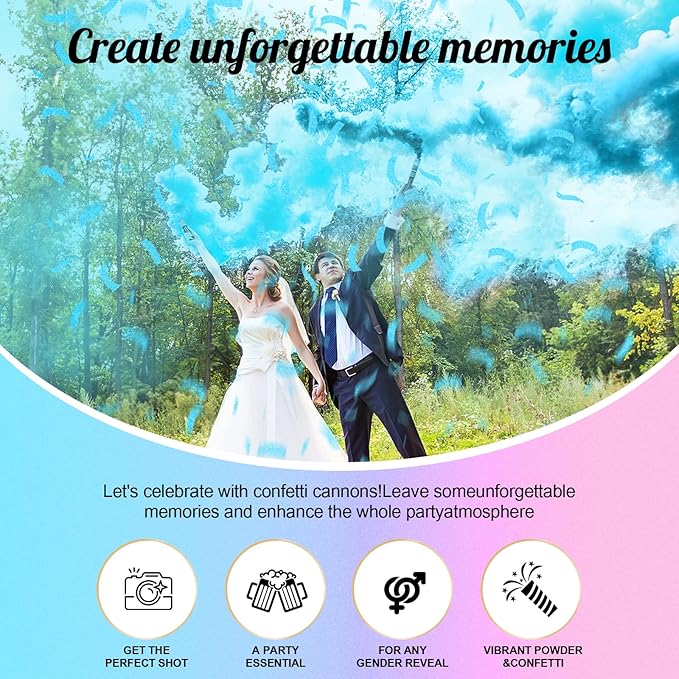 Gender Reveal Confetti Cannon,4 Blue Safty Corn Powder Smoke Party Poppers Shoots 20-25ft,12 inch Upgrade Firmware Gender Reveal Party Supplies Baby Shower