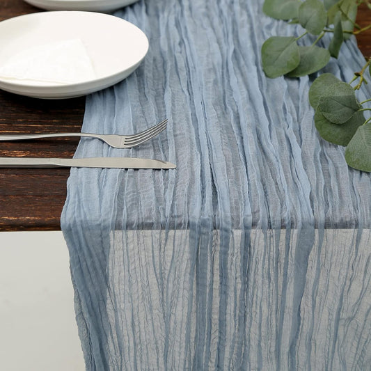DOLOPL Dusty Blue Cheesecloth Table Runner for Gender Reveal Decorations 13.3ft Boho Gauze Cheese Cloth Table Runner Rustic Sheer Runner 160inch Long for Wedding Bridal Baby Shower Decorations