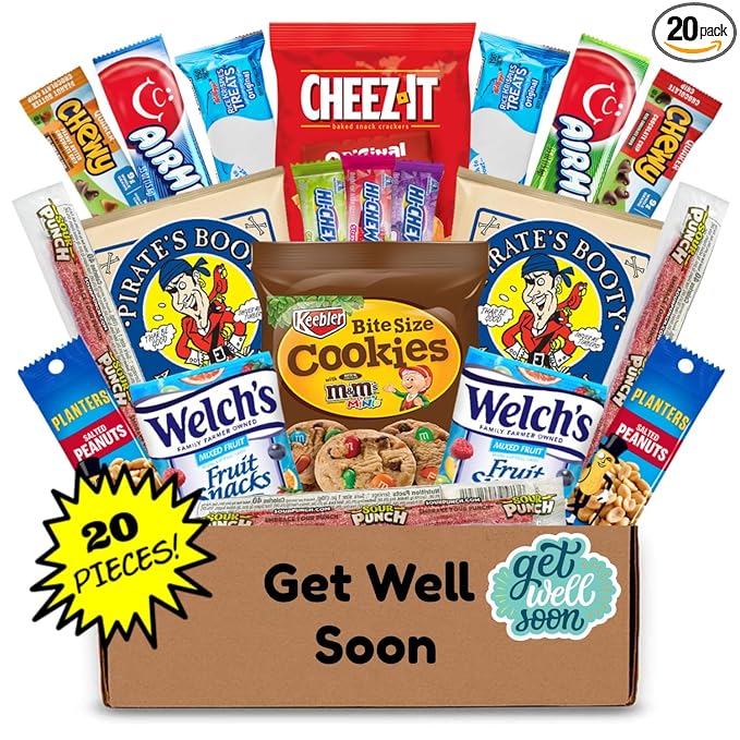 Hangry Kits Get Well Soon Basket For Men, Boys, Women & Girls - Send A Get Well Soon Basket, Sick Care Package To An Unwell Friend Or Loved One In Hospital, After Surgery & Recovery. (Get Well Soon 2)
