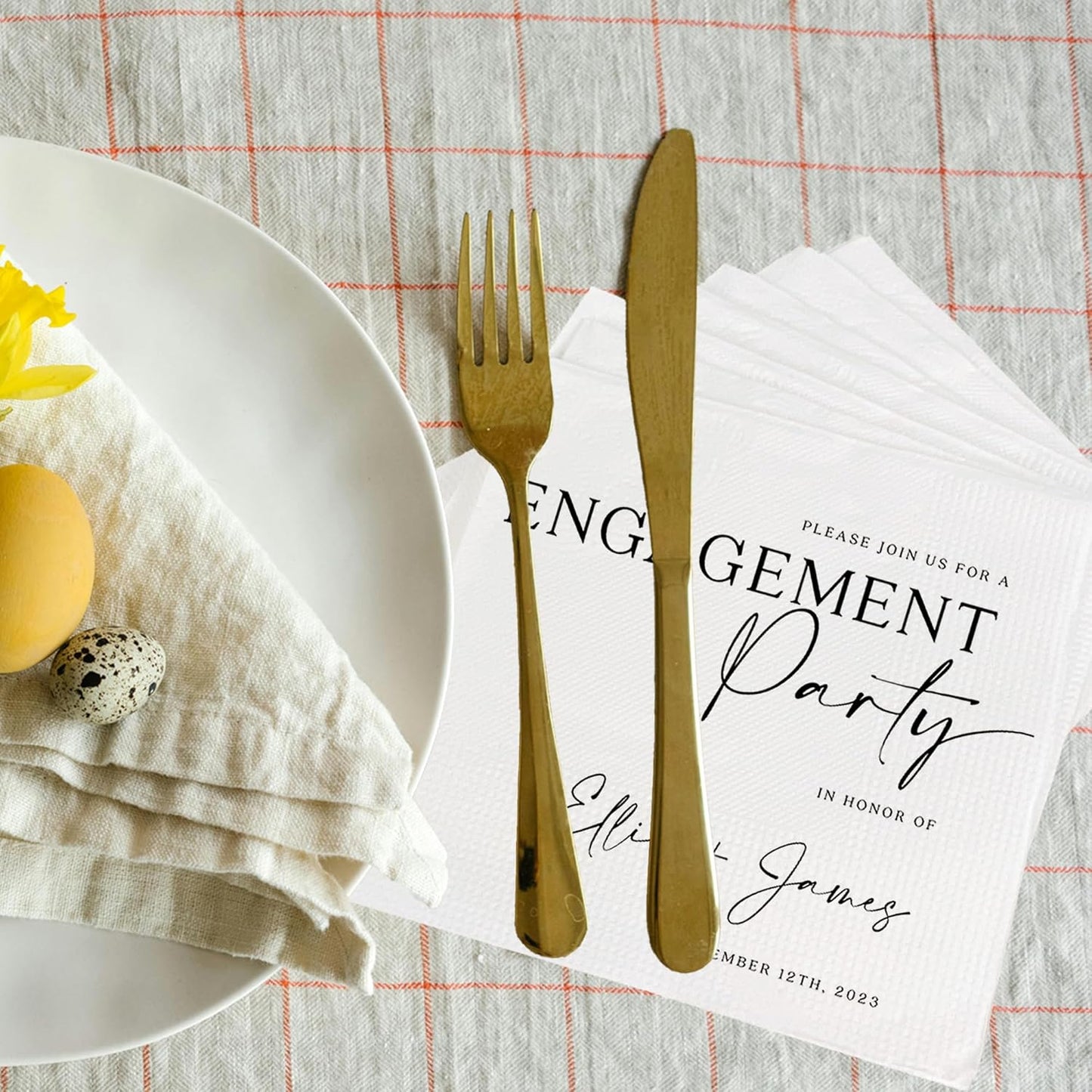 Luxury Custom Pack 15pcs Engagement Napkins, Engagement Napkins for Party, We're Engagement Napkins, Engagement Beverage Cocktail Luncheon Dinner Napkins 4