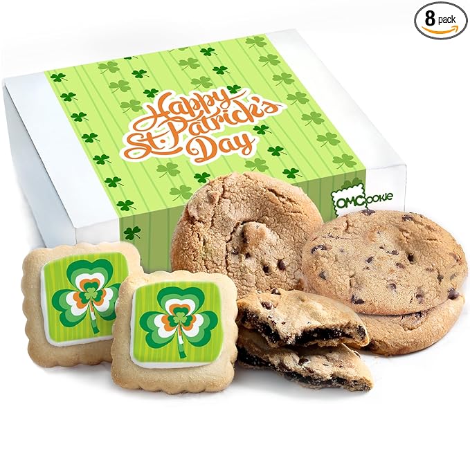 St Patrick's Day Cookies Assortment Gift Basket Chocolate Chip Cookies Fudge Filled For Men Women Kids | INDIVIDUALLY WRAPPED | Large Cookies | Shamrock Cookie Care package