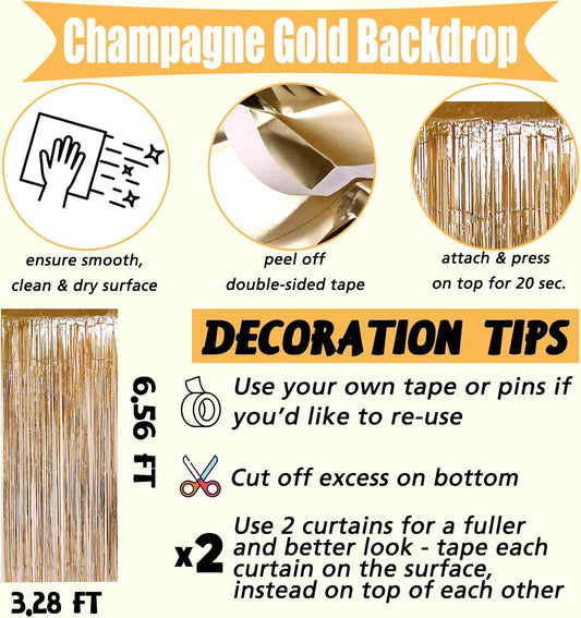 4 Pack Champagne Gold Fringe Curtain Backdrop, 3.2Ft x 6.6Ft Metallic Tinsel Foil Fringe Streamers Curtains Background for Photo Booth Birthday Baby Shower Party Thanksgiving Christmas Decorations
