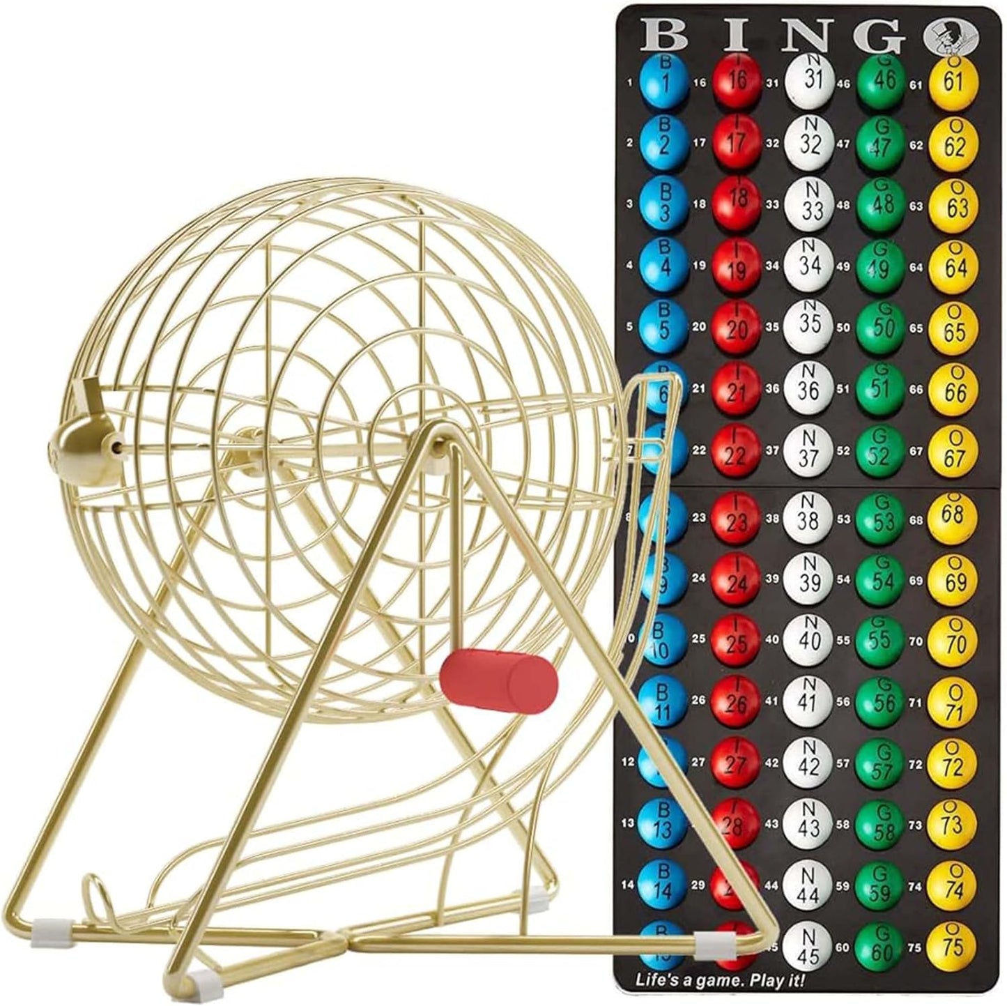 MR CHIPS 11" (Inch) Tall Professional Bingo Set with Steel Cage, Everlasting 7/8” Balls, Master Board for Balls - Luxury Gold Color