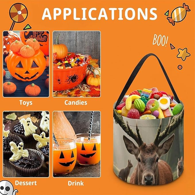 Halloween Candy Bucket - Forest Wildlife Trick Or Treat Candy Bag, Gift Bag for Party Favor Supplies