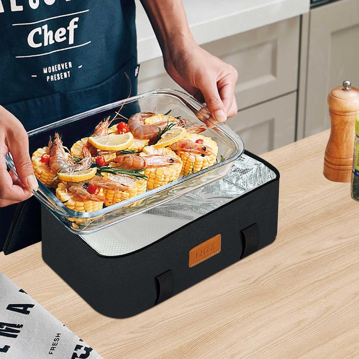 LHZK Insulated Casserole Carriers for Hot or Cold Food, Lasagna Holder Tote for Potluck Parties, Beach, Picnic, Travel, Fits 11x15 or 9x13 Dish (Black)