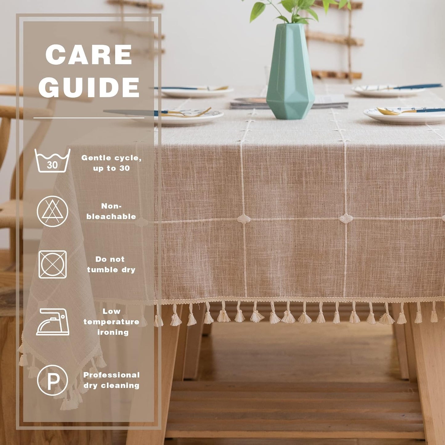Pahajim Rustic Linen Tablecloth Cotton Rectangle Table Cloth for Kitchen Dining with Tassel Plaid Waterproof Tablecloths Rectangle/Oblong,55''x79'',4-6 Seats