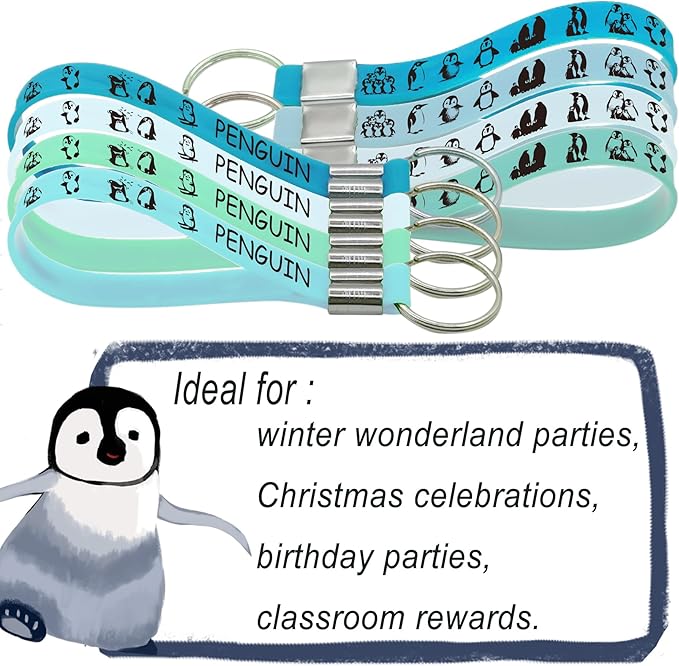 24 Pcs Cute Penguin Rubber Keychains Winter Silicone Wristbands Christmas Xmas Winter Wonderland Holiday Birthday Party Favors Decorations Supplies Gfits Prize Keyrings
