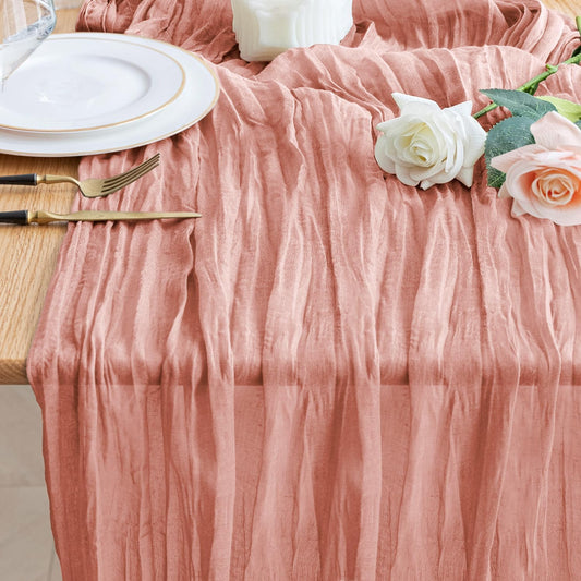 Wokceer Cheesecloth Table Runner Christmas 10FT Dark Rose Boho Gauze Fall Thanksgiving Cheese Cloth Table Runner for Party Long Rustic Sheer Table Runners for Baby Bridal Shower Wedding Easter Table