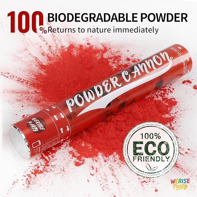 Red Powder Cannon Poppers, WERISE Party Biodegradable Smoke Poppers Cannon 12 Inch Powder Poppers for Birthday Party Valentines Day and Graduation 2 Pack