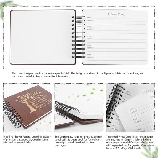 PREKIAR Funeral Guest Book Set Wooden Guest Books for Memorial Service Celebration of Life in Loving Memory with 50pcs Share a Memory Card Cards Box Table Sign and Pen (Brown- Guest Book Set #1)