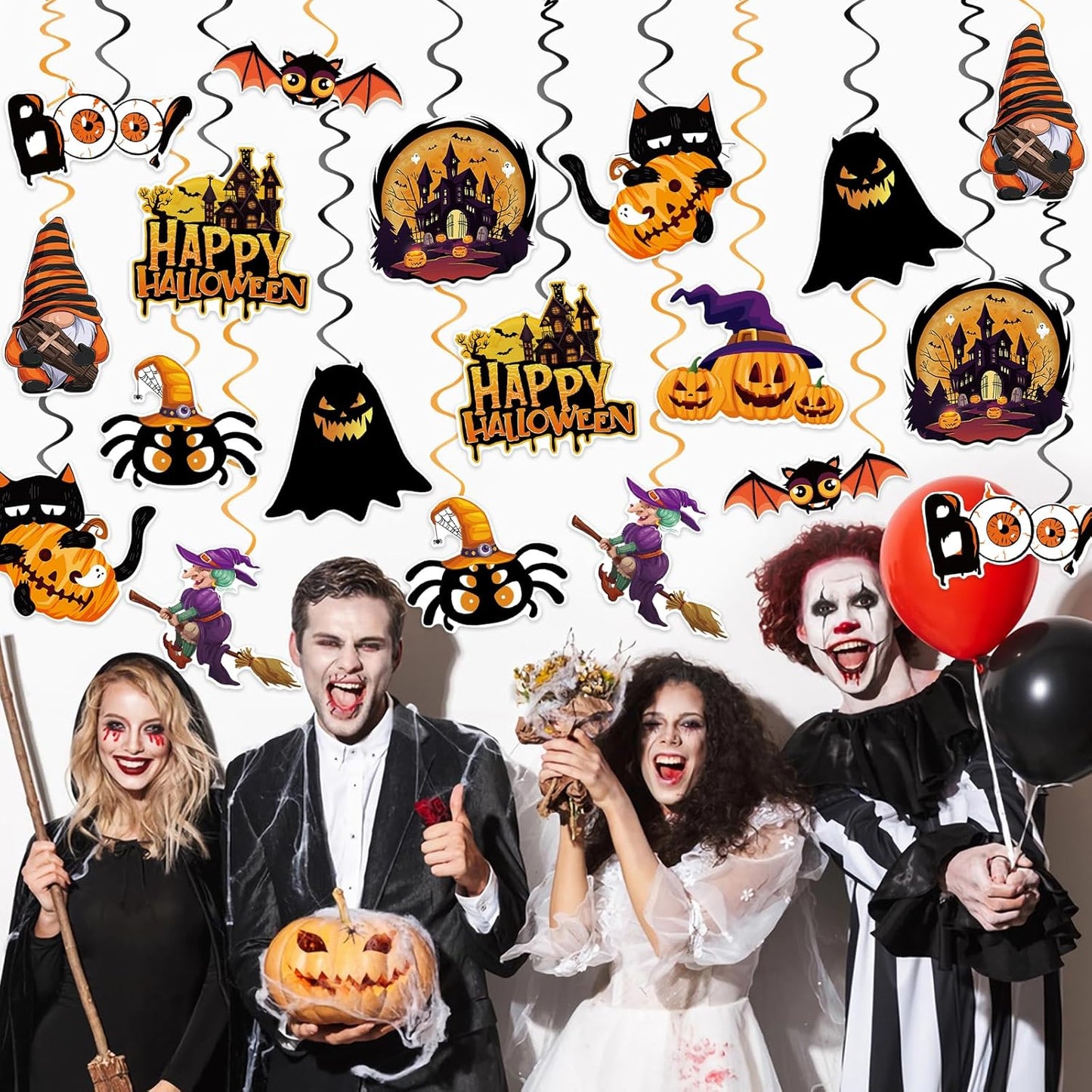 40Pcs Halloween Hanging Swirl Decorations, Scary Ghost Pumpkin Witches Ceiling Hanging Swirls Streamers Boo Hanging Decorations for Halloween Party Decorations Supplies