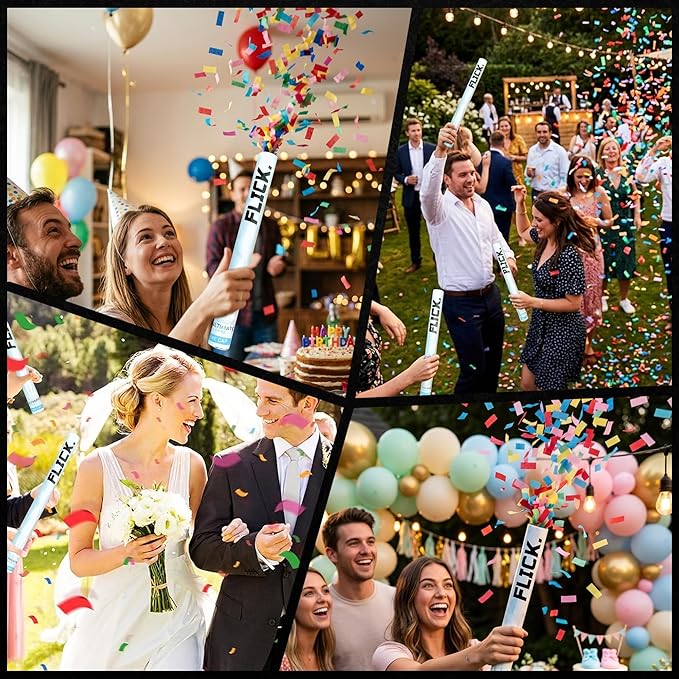Ultimate Confetti - 8 Pack Multicolor Confetti Wands - Handheld 14" Biodegradable Tissue Paper Confetti Flick Sticks For Wedding, Birthday, Parties & Live Events - 2 Handfuls, 1.5 oz Each Stick
