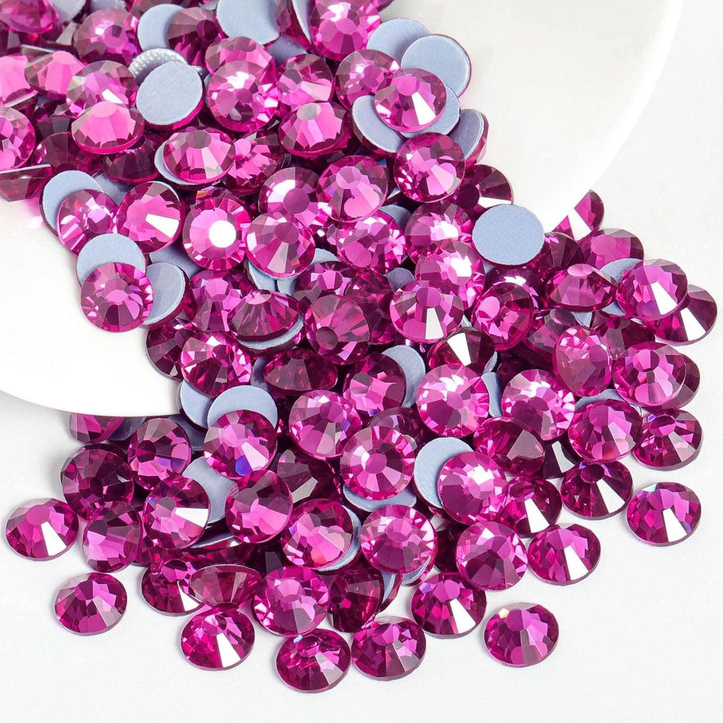 Beadsland Hotfix Rhinestones, 288pcs Crystal Rhinestones for Crafts Clothes DIY Decoration, Fuchsia, SS34, 7.0-7.3mm