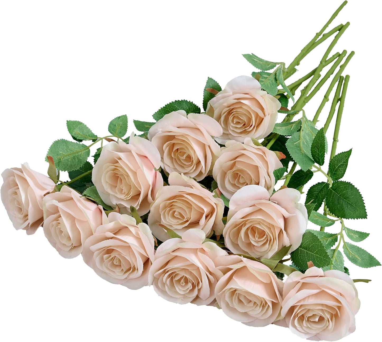 12Pcs Blush Pink Rose Artificial Flowers Faux Roses Silk Rose Fake Flowers Rose with Long Stems for DIY Wedding Bouquets Centerpieces Baby Shower Party Home Decorations (Blush Pink)