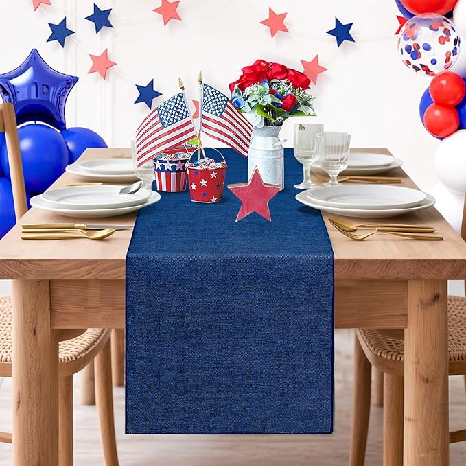 4 Pieces Navy Blue Table Runners: 13x108 Inch Navy Blue Rustic Jute Table Runner Thanksgiving Table Cover for Farmhouse Macrame Boho Fall Party Home Dining Decorations