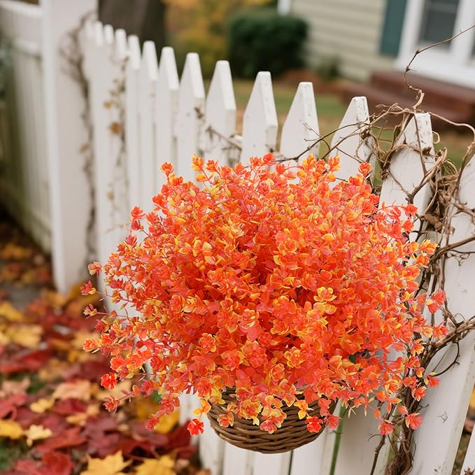 12 Bundles Faux Mums for Fall Decor, UV Resistant Fall Flowers Artificial for Decoration Fake Mums for Thanksgiving Halloween Autumn Indoor Outdoor Garden Porch Window Wedding(Fall Red)