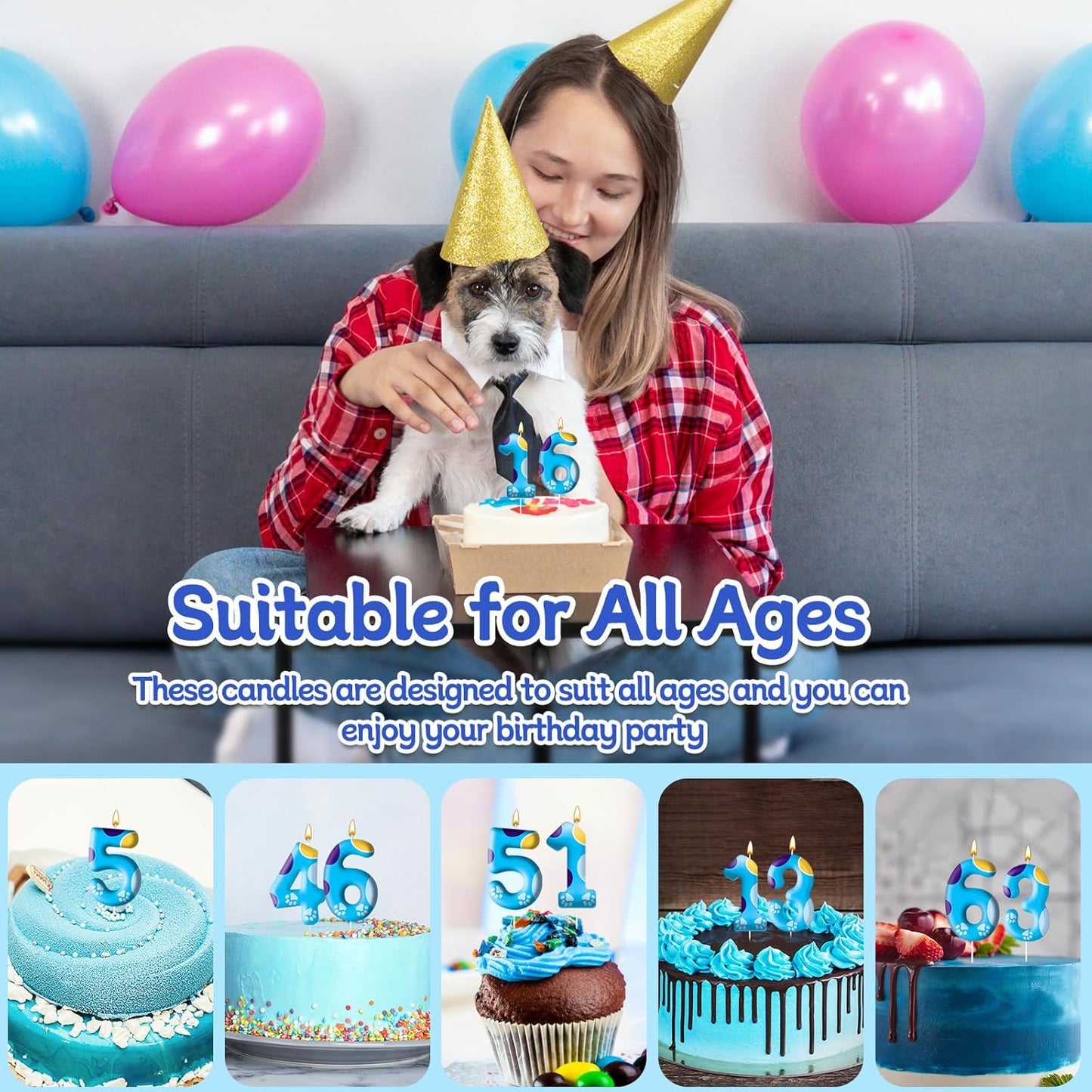 Blue Dog Paw Birthday Candles Cake Topper Numeral Birthday Candles for Boy Girl Dog Paw Decoration(Number 6)