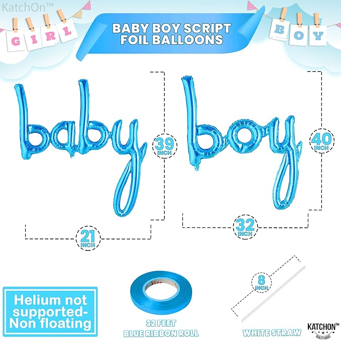 KatchOn, Blue Baby Boy Balloons - 37 Inch | Its a Boy Balloons for Baby Shower Decorations | Baby Shower Balloons | Script Baby Boy Balloons Blue, Gender Reveal Balloons for Gender Reveal Decorations