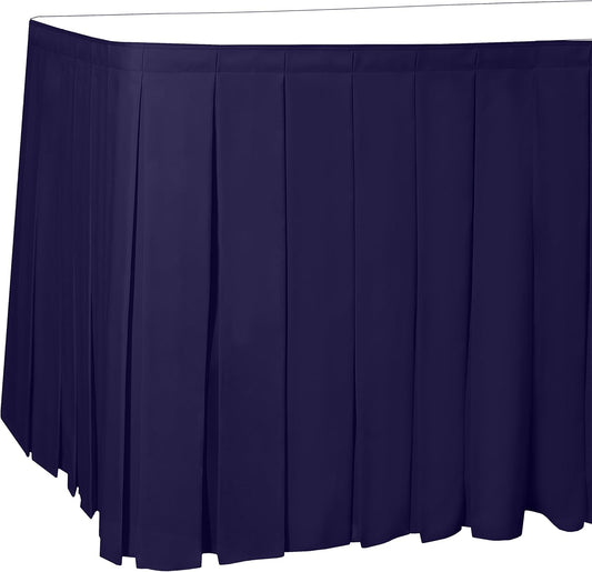 Ultimate Textile Pleat Polyester Fabric Table Skirt - Machine Washable, Flame Resistant, Cut & Sewn in NJ, Desk Skirt - Purple, 21' Box Pleat x 42" h