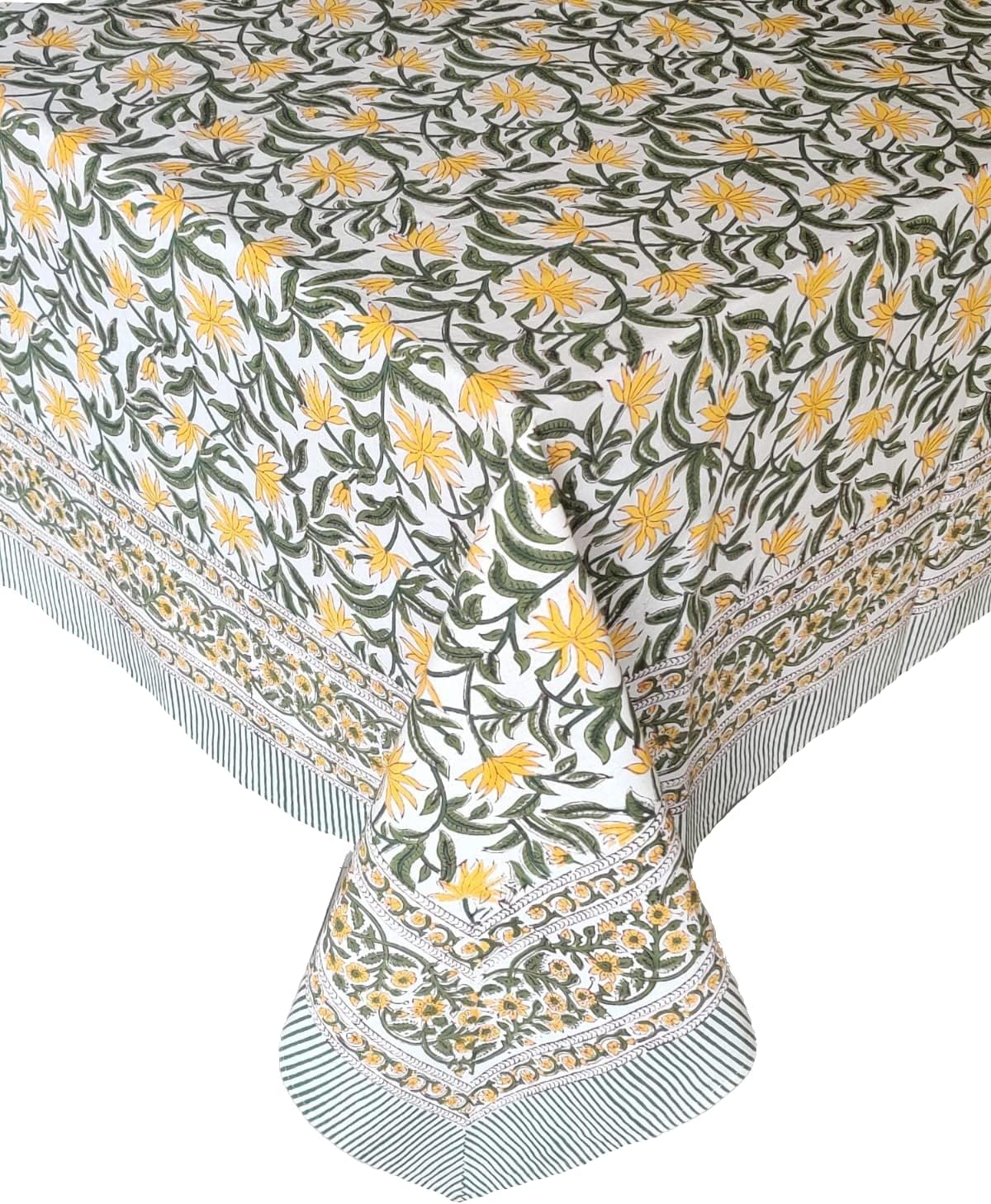 ATOSII 'Noor' 100% Cotton Boho Rectangle Tablecloth, Handblock Floral Print Linen Table Cloth for Dining Table I Tabletop I Parties/Outdoor I Wedding I Spring/Summer (60" X 90")