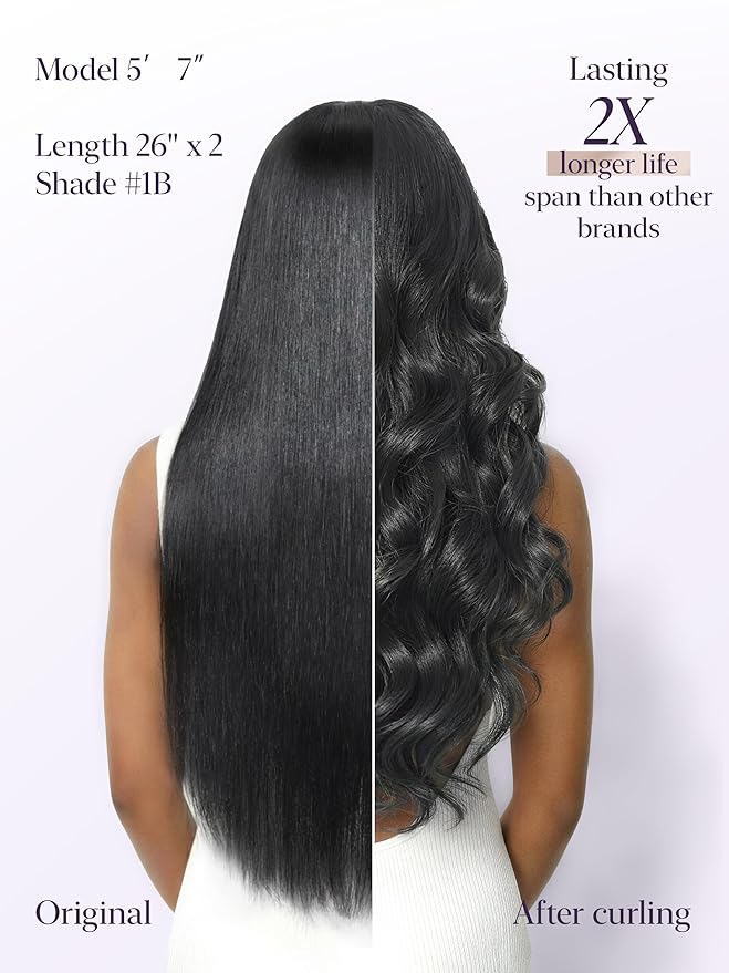 LUVME Clip in Hair Extensions Silky Straight, Seamless 2 Pack 7PCS 100g, 20 Inch Real Human Hair, Natural Black, Thick Volume for Women Daily Wear & Party