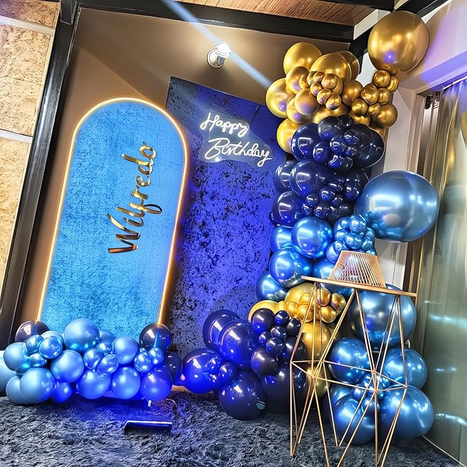 Navy Blue Gold Balloon 12 Inch Graduation Balloons Metallic Baby Pearl Navy Royal Blue Chrome Gold Latex Party Balloon for Grad Class of 2025 Decorations Anniversary Birthday Baby Shower
