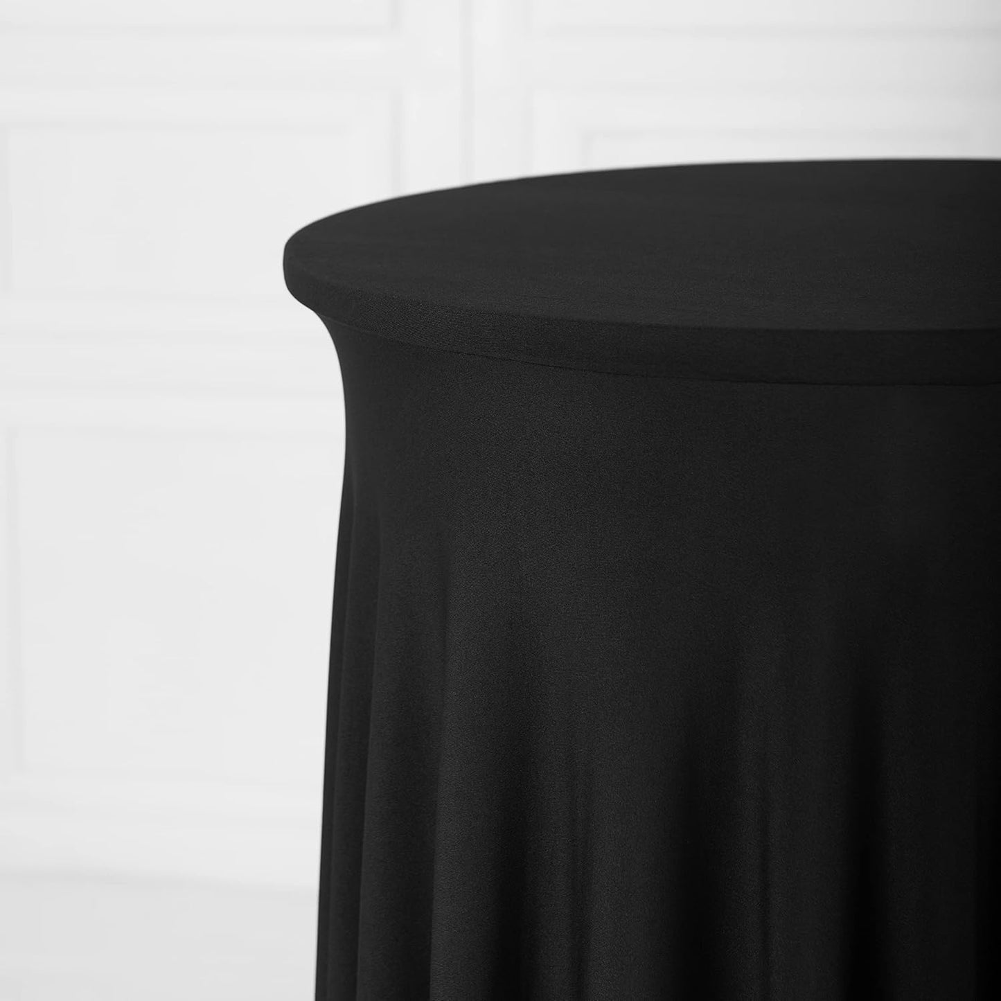 Your Magic Moment Black Round Tablecloth Set of 6, 23.6 Inch Diameter x 43.3 Inch Height, Polyester/Spandex, Fitted, Elegant Wavy, Cocktail Party