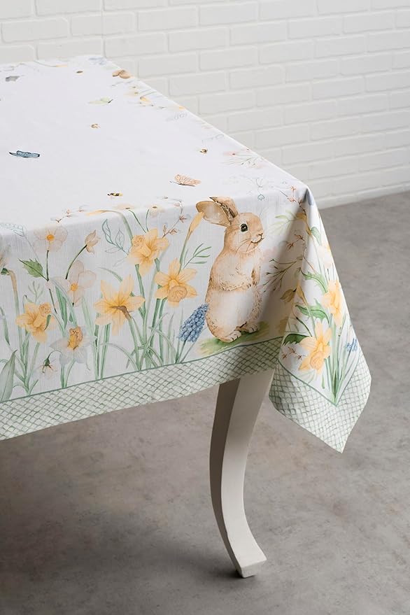 Maison d' Hermine Table Cloth Rectangle Table 100% Cotton 60 x 120 Inches Tablecloth Reusable Decorative for Dining Room Farmhouse Home Valentines Day Decorations Spring Summer - Easter Dew