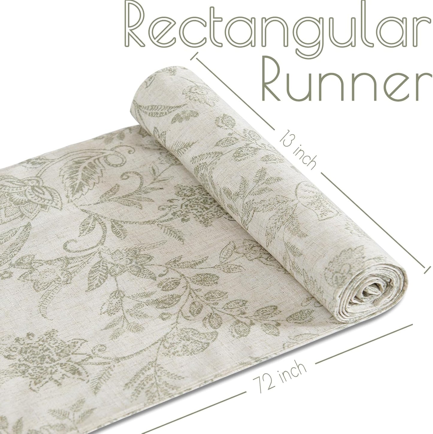 jinchan Spring Table Runner Linen Farmhouse Table Cloth Green Floral Decorative 72 Inch Botanic Printed Burlap Handcrafted Flax Coffee Table Decor 1 Panel Sage Green on Beige
