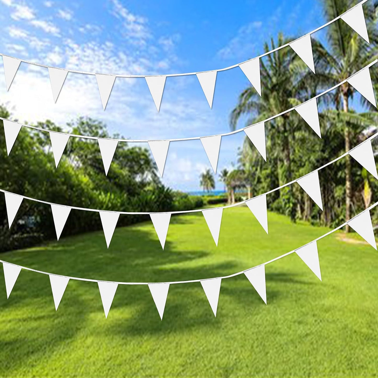 Consummate 100 Feet White Blank Pennant Banners Flags String Hanging Triangle Bunting DIY Flags for Grand Opening,Wedding,Kids Birthday,Party Decorations,60 PCS