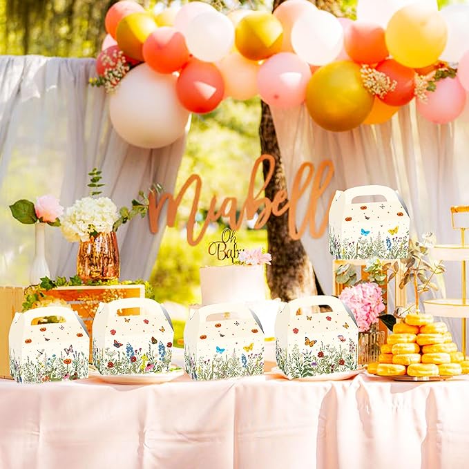 JeVenis Wildflower Party Treat Boxes Flower Party Favor Gift Box forFloral Printed Candy Treat Box Wedding Party Bridal Shower Boxes
