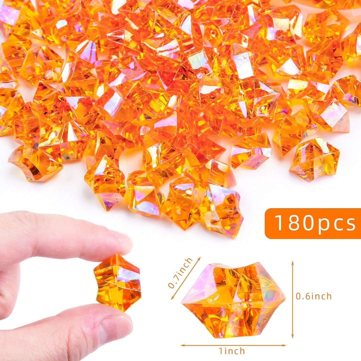 DomeStar 180PCS Fake Ice, Dazzling Orange Acrylic Fake Diamonds, Vase Filler, Sparkling Plastic Gems for DIY Craft Table Scatter Wedding Party Burnt Orange Decoration