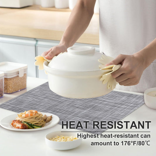 Vinyl Placemats Set of 8, PVC Woven Washable Non-Slip Table Mats, Heat Resistant Wrinkle Free Place Mats for Dining Table, Easy to Clean (8, Light Grey)