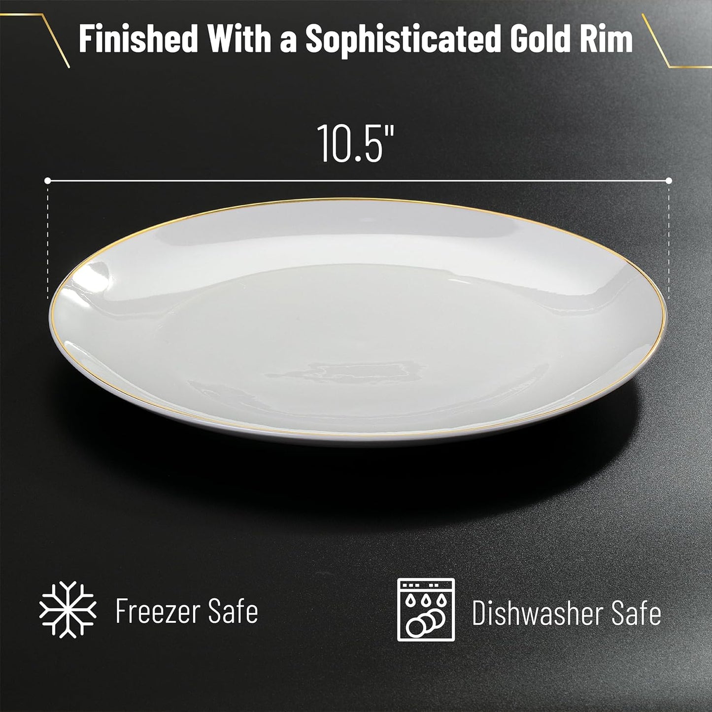 BTaT- White Porcelain Dinner Plates with Gold Rim, Set of 6, 10.5", Porcelain Dinner Plates, Christmas Gifts