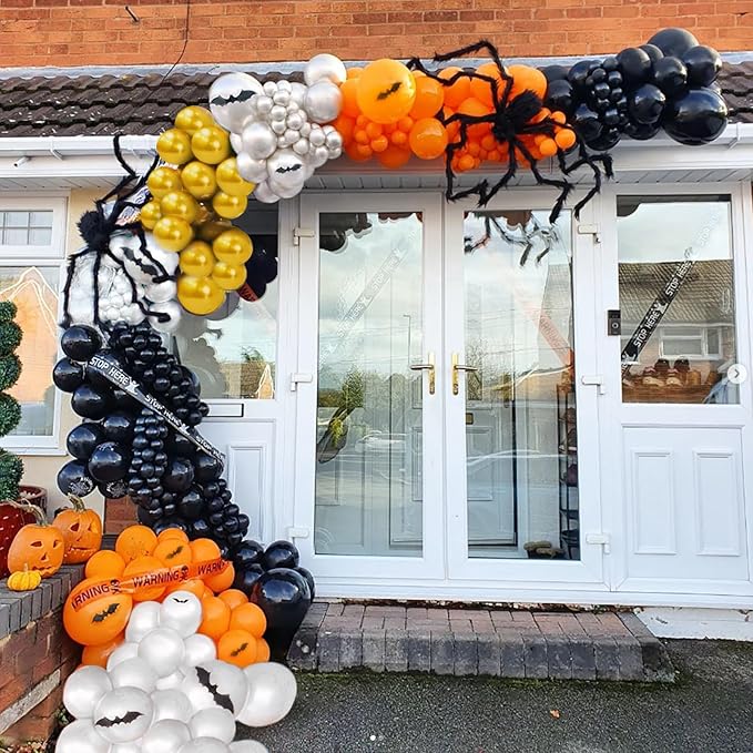 Halloween Balloon Garland Arch Kit, 134 pcs Orange Black White Gold Latex Balloons in Assorted Sizes, Perfect for Halloween Party, Haunted House, Spooky Birthday or Indoor Outdoor Decor