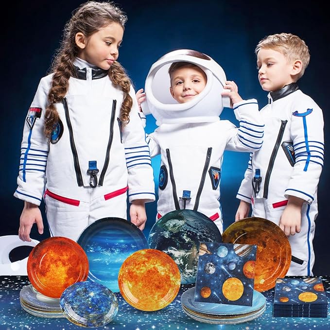 Space Theme Party Decorations,182pcs Galaxy Planet Outer Space Disposable Plates and Napkins Tableware Set,for Space Solar System Planets Baby Shower Birthday Party Decorations,Serve 30