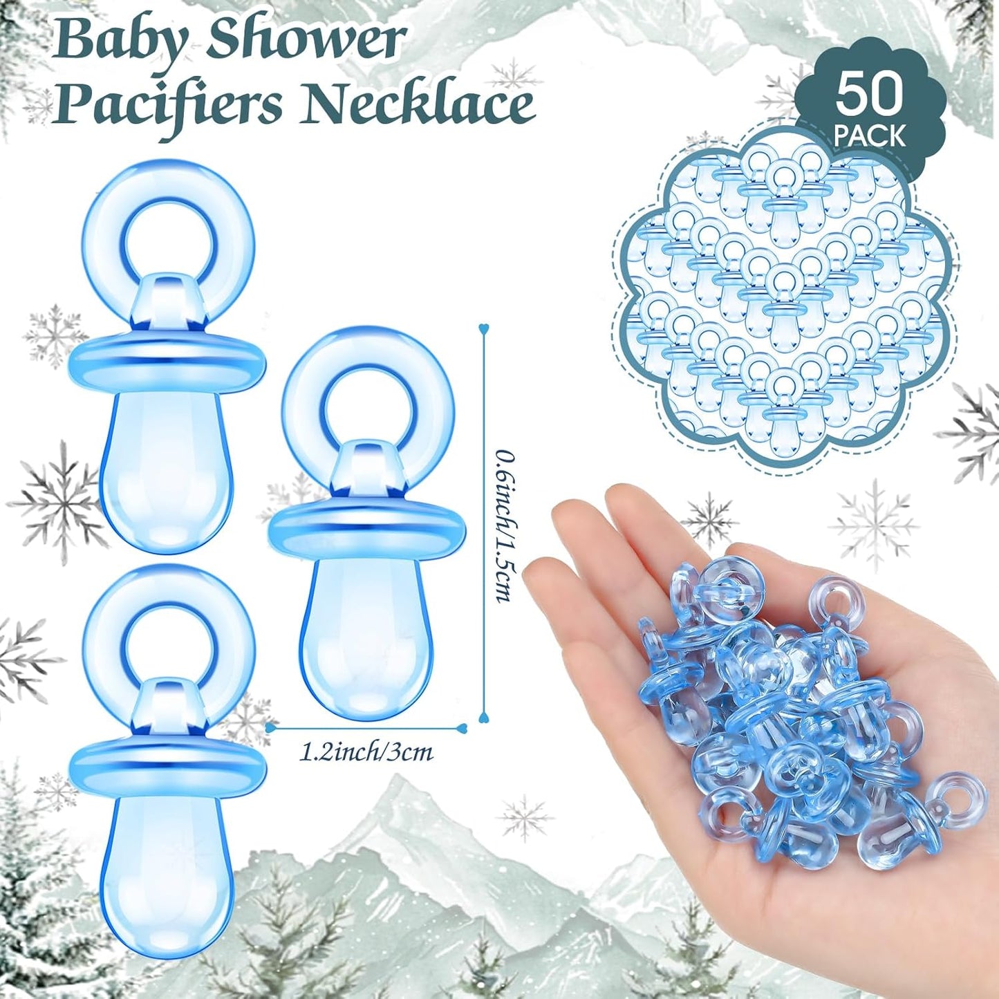 Thyle 51 Pcs Pacifier Hunt Baby Shower Games Include Hunt Sign and 50 Acrylic Pacifiers for Baby Shower Game Decoration Gift Sets Gender Reveal Party Decor(Baby It's Cold Outside)