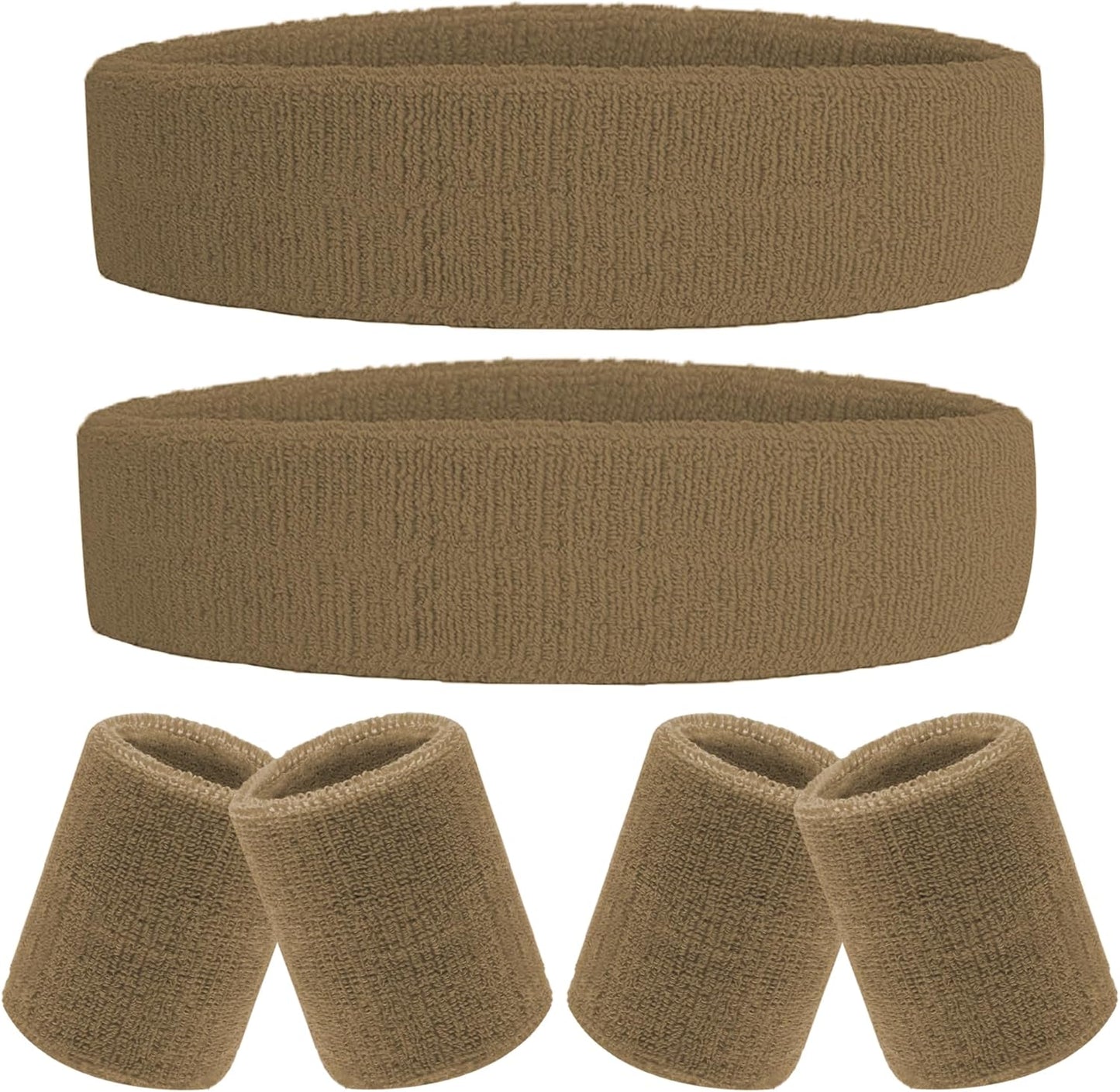 6 Pieces Sweatband Set Sports Headband Wristband Set, Moisture Wicking Athletic Sweatbands 4 Wrist Sweatband and 2 Headbands, Terry Cloth Sweat Absorbing Head Band for Workout
